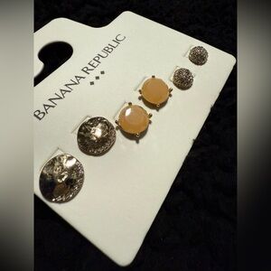 Banana Republic Mixed Stud Earrings Set Of 3 Gold And Peach Tones